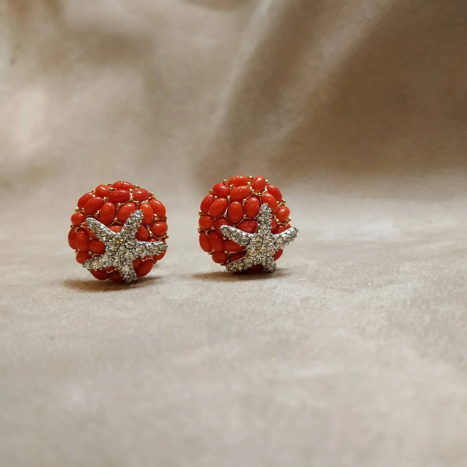 KJL Coral Starfish Clip on Earrings by Kenneth Jay Lane