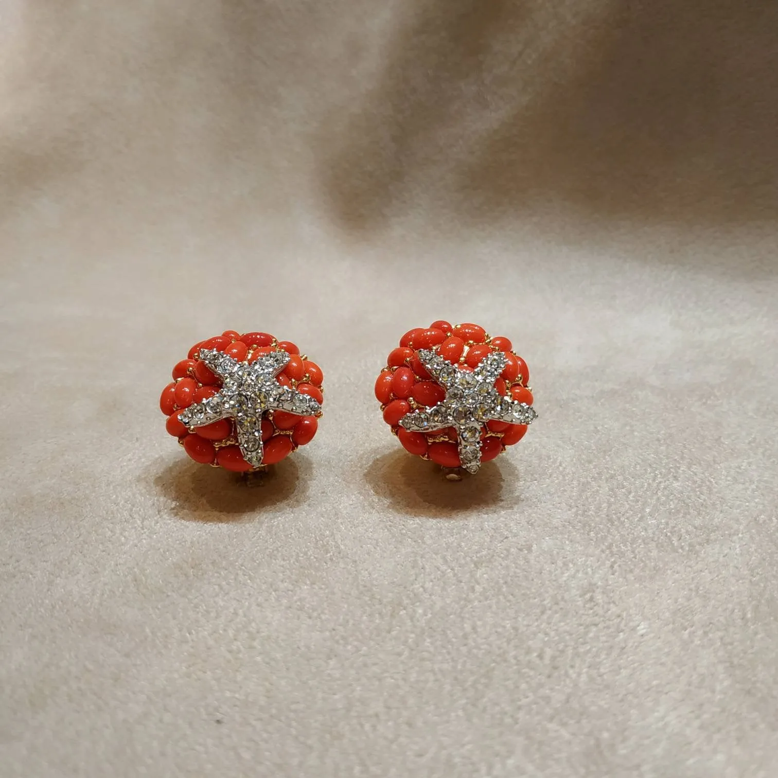 KJL Coral Starfish Clip on Earrings by Kenneth Jay Lane
