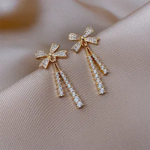 Korean Bowknot Tassel Drop Earrings