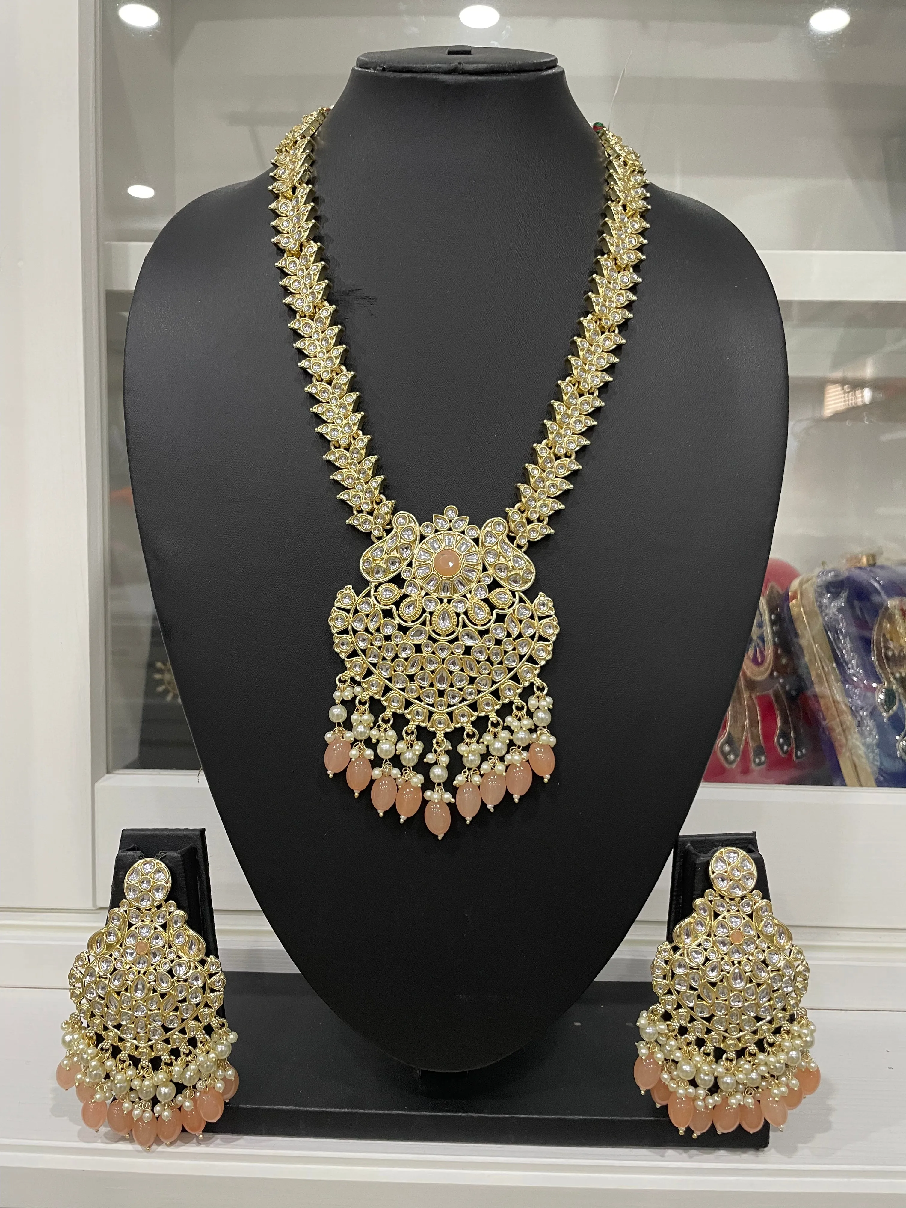 Kundan  Beaded Long necklace Set