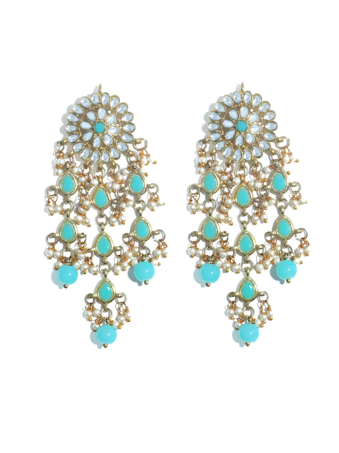 Kundan Mint Blue Tassel Earrings