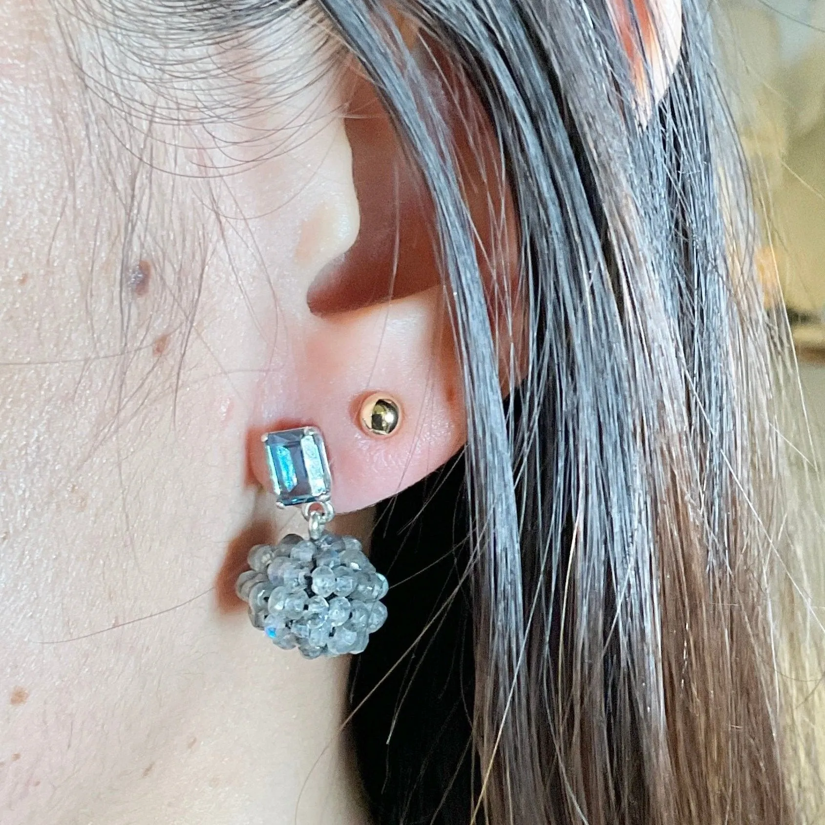 Labradorite Berry Blue Topaz Silver Earrings