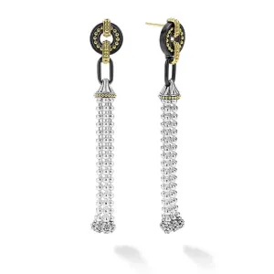 LAGOS Black Ceramic Caviar Two-Tone Tassel Earrings in 18K Yellow Gold and Sterling Silver