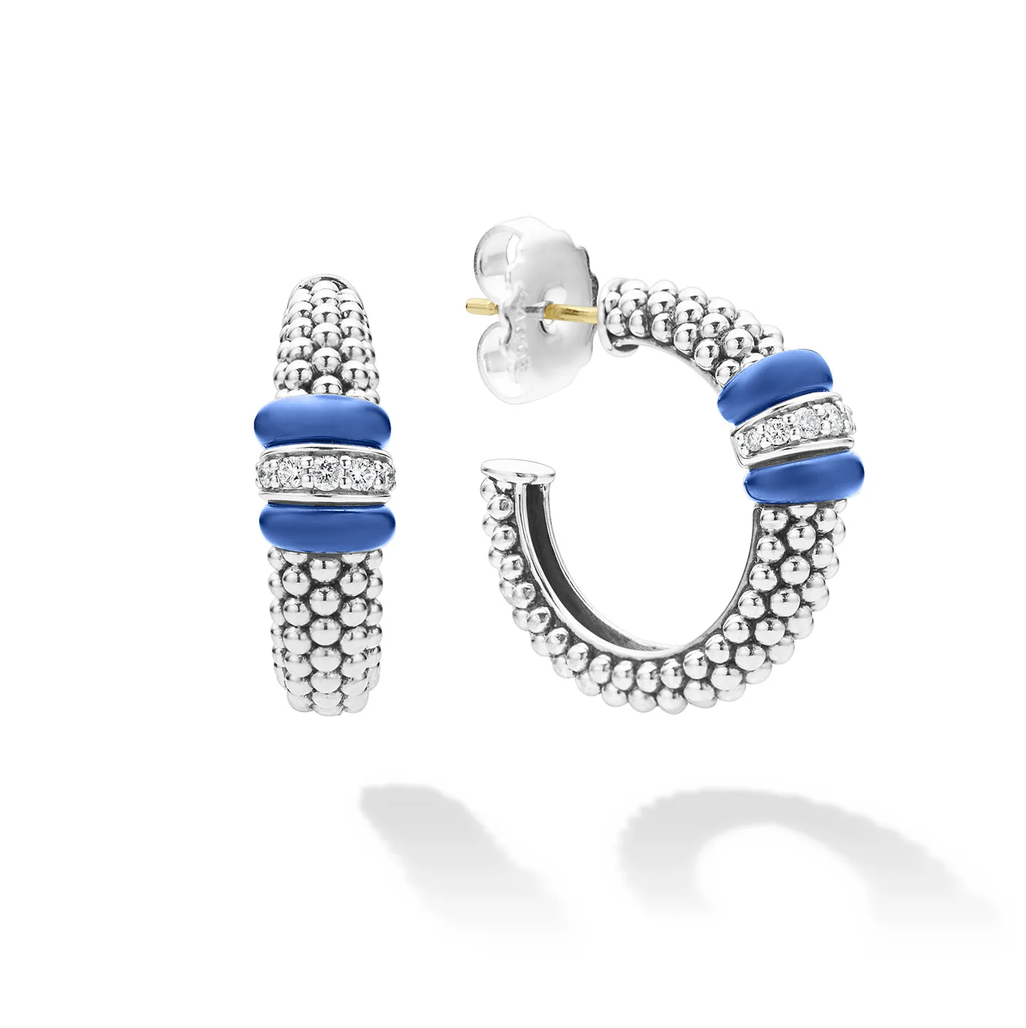 LAGOS Blue Caviar Ceramic Diamond Hoop Earrings