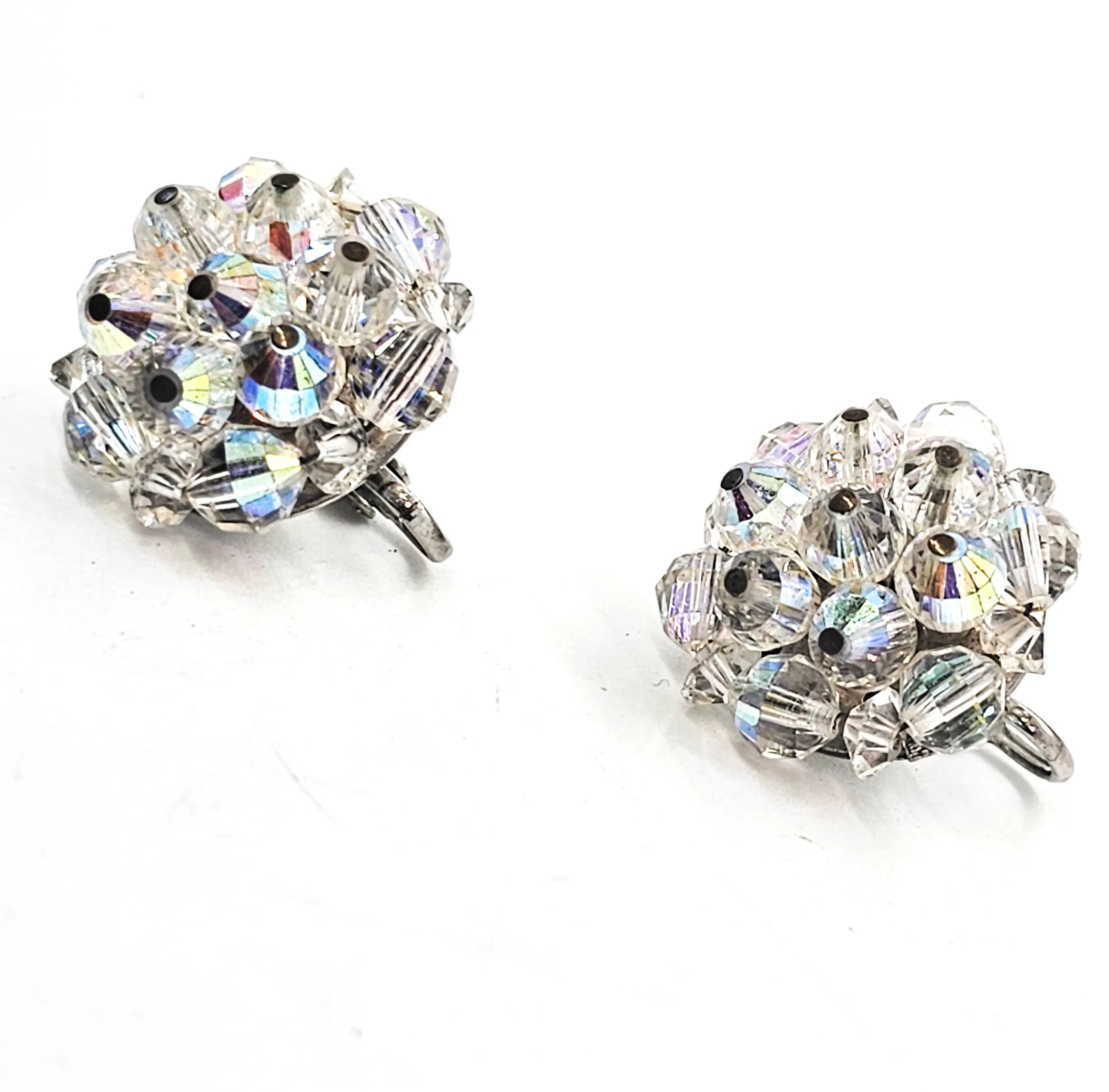 Laguna Austrian crystal Aurora Borealis beaded vintage clip on earrings