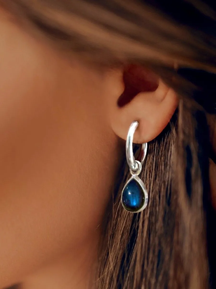 Laihas Classic Chic Raindrop Labradorite Hoop Earrings