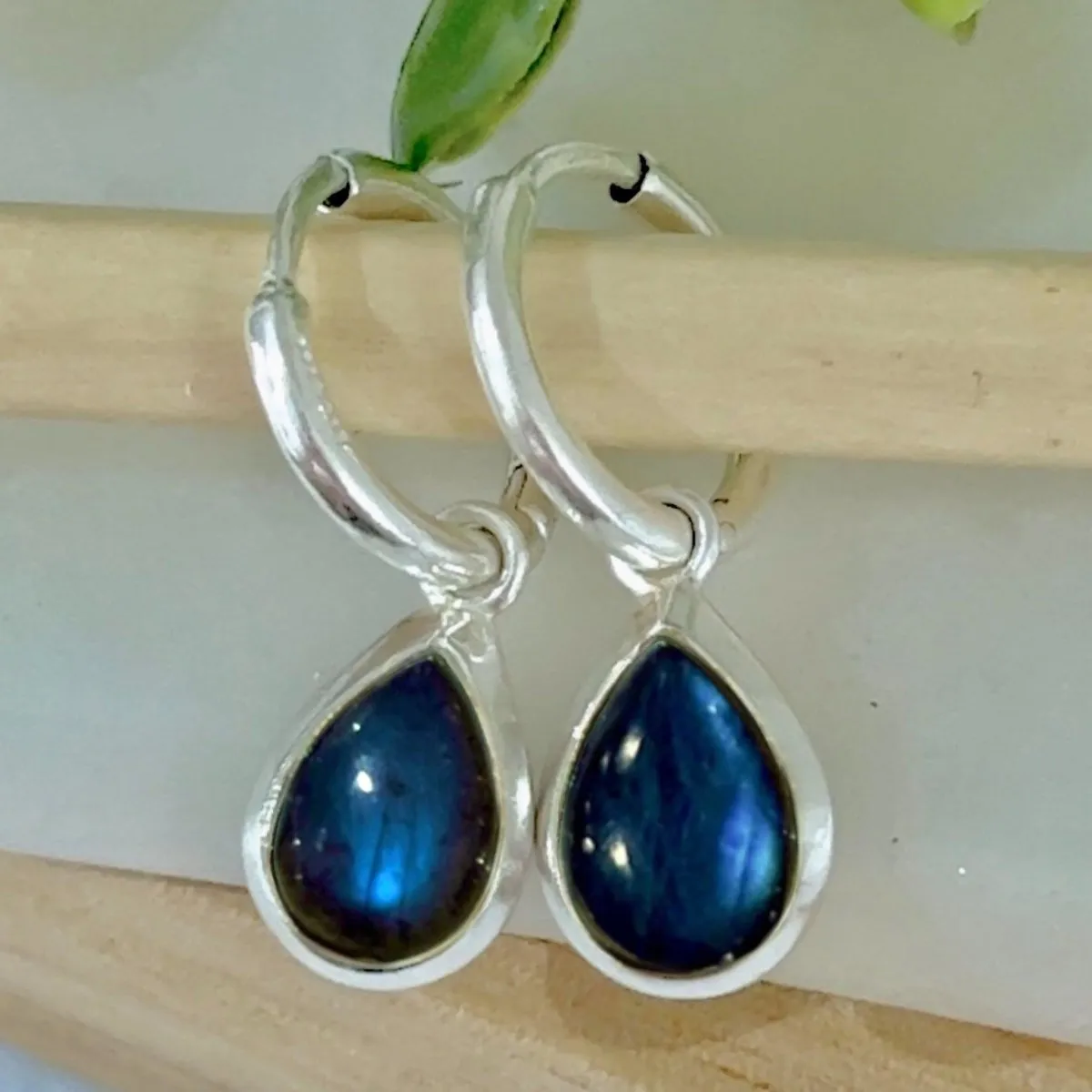 Laihas Classic Chic Raindrop Labradorite Hoop Earrings