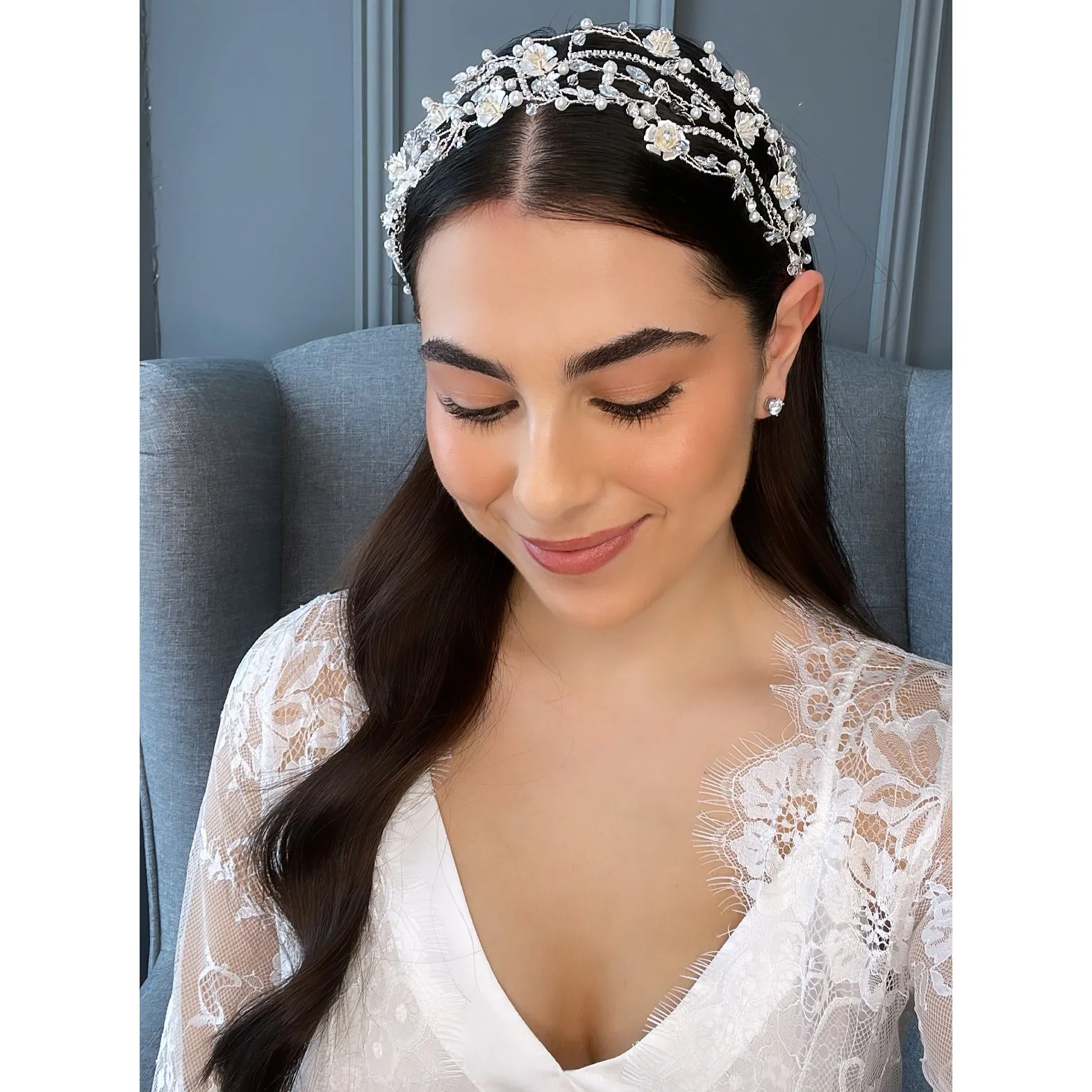 Lakia Floral Crystal Pearl Bridal Headband