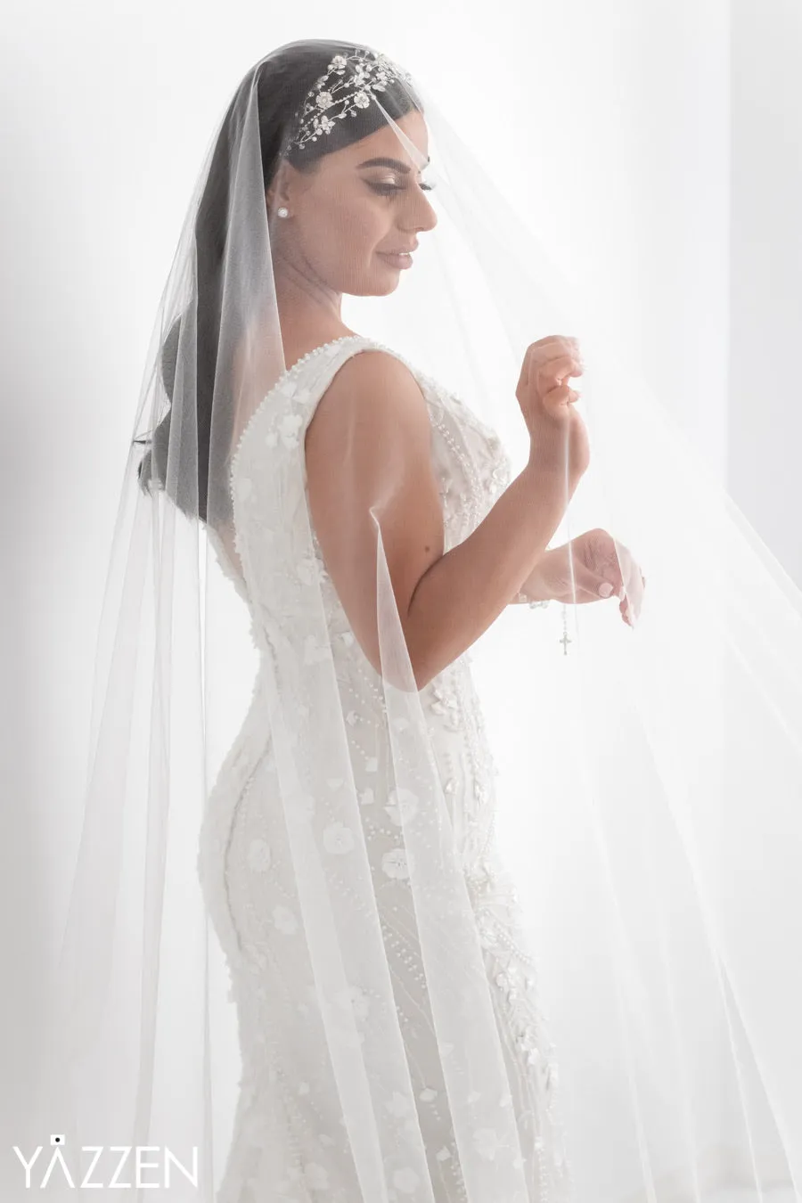 Lakia Floral Crystal Pearl Bridal Headband