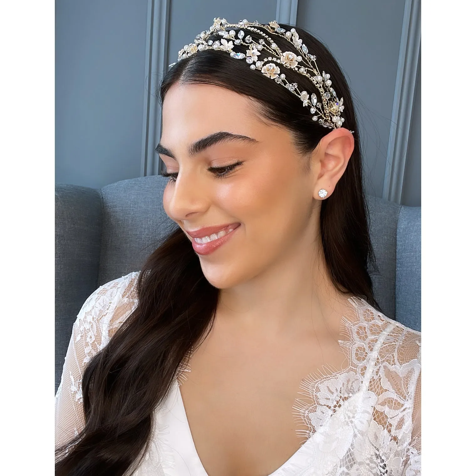 Lakia Floral Crystal Pearl Bridal Headband