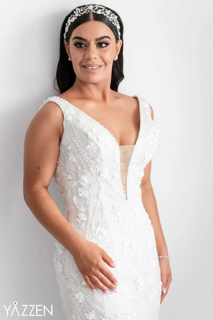 Lakia Floral Crystal Pearl Bridal Headband
