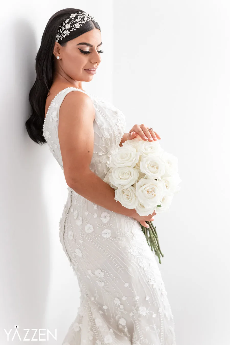 Lakia Floral Crystal Pearl Bridal Headband