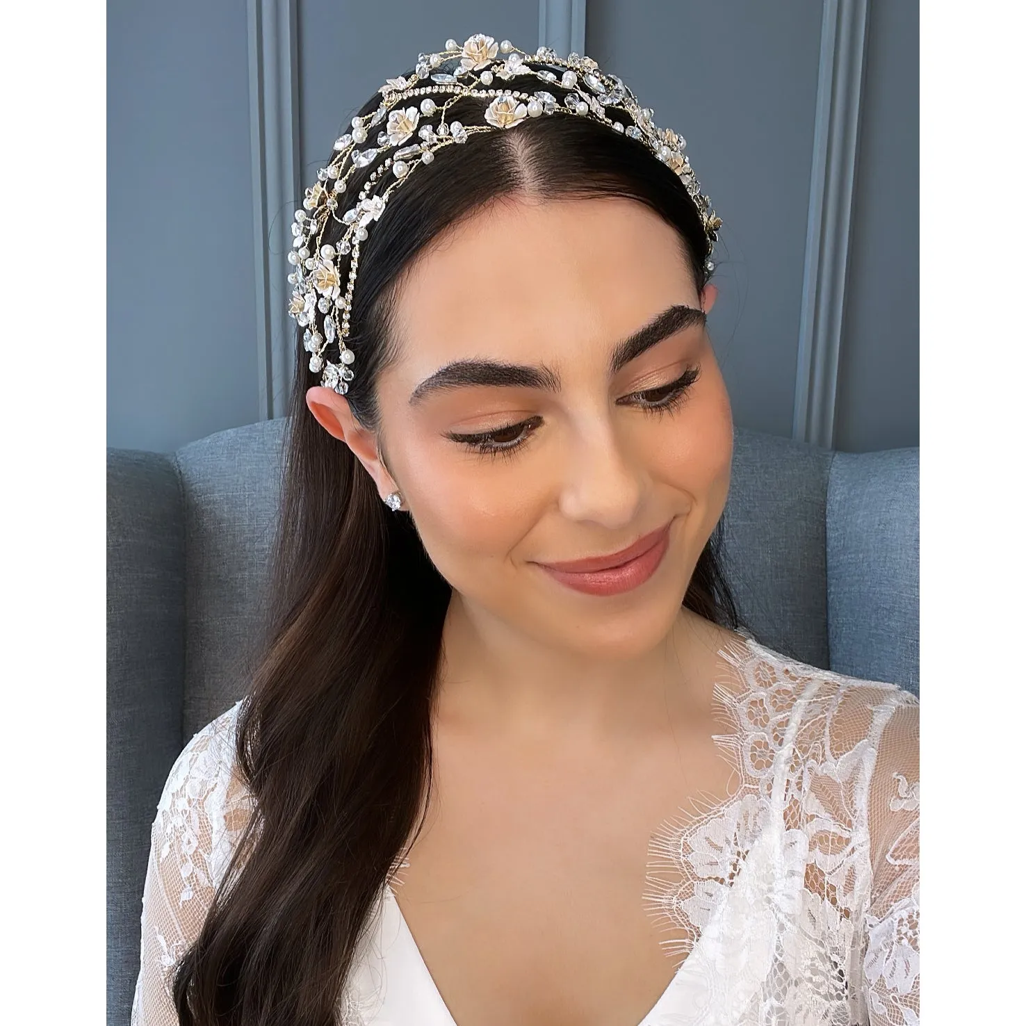 Lakia Floral Crystal Pearl Bridal Headband