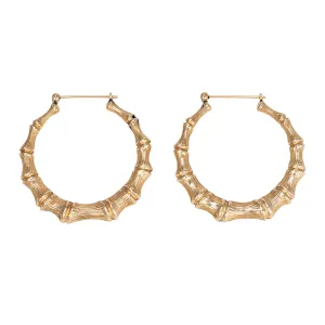Large 1.5" Bamboo Hoop Earrings Vintage 14k Yellow Gold Estate Fine Jewelry
