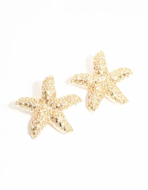 Large Diamante Starfish Stud Earrings