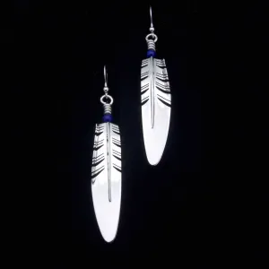 Large Feather Earrings with Lapis Bead