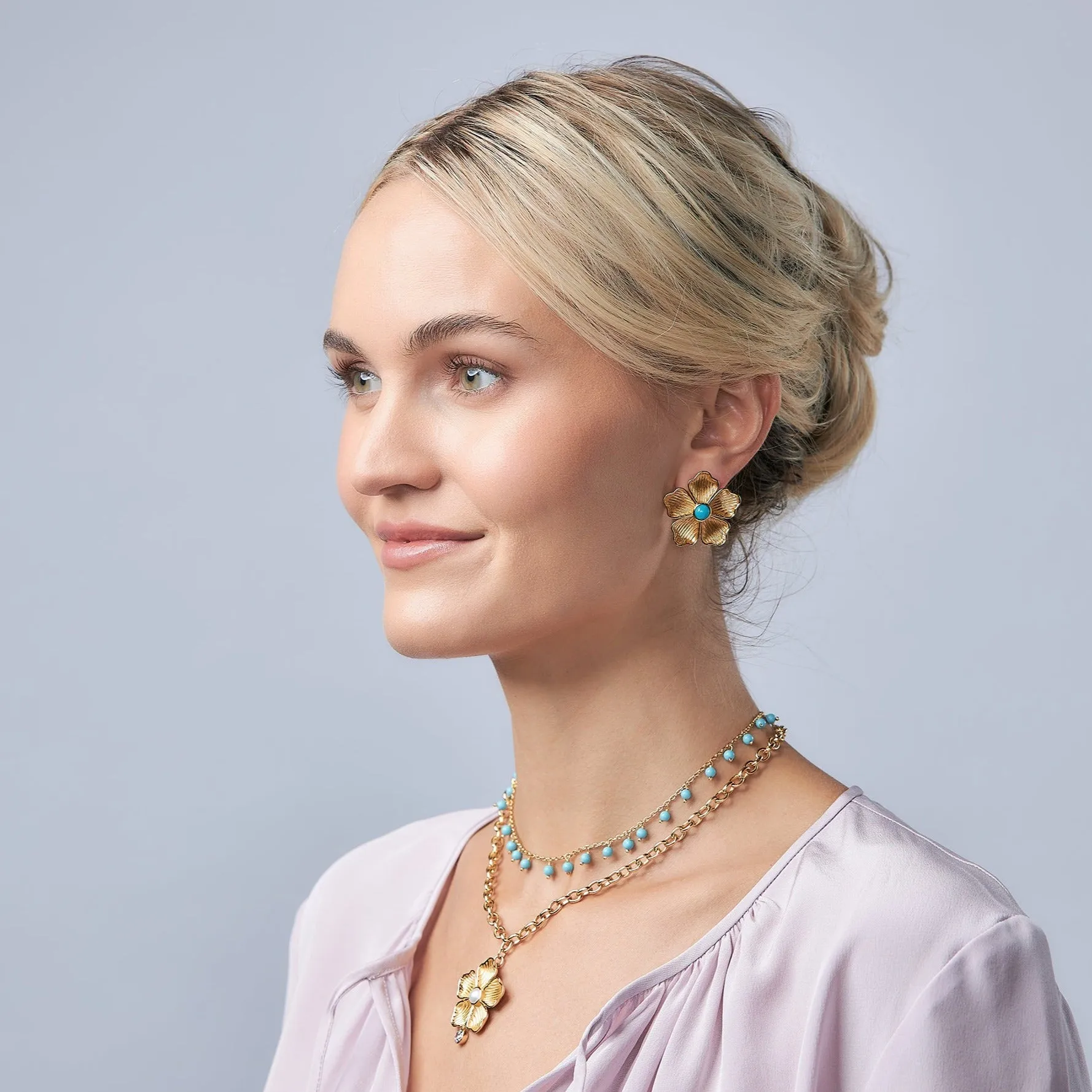 Large Flower Stud Earrings in Sleeping Beauty Turquoise