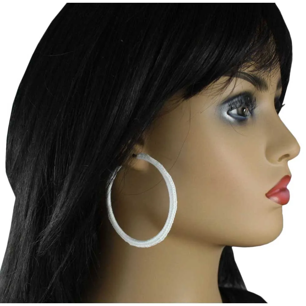 Large White Crochet Hoop Pierced Earring - STXE20