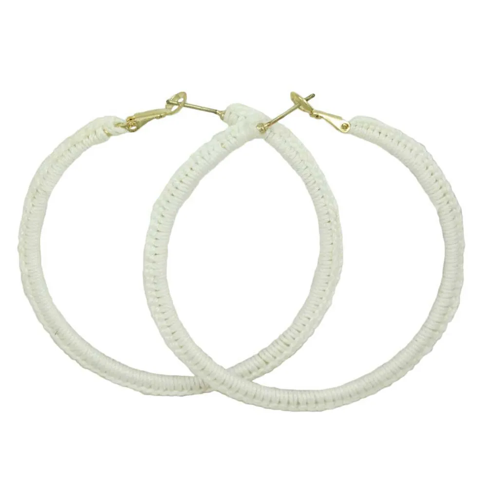 Large White Crochet Hoop Pierced Earring - STXE20