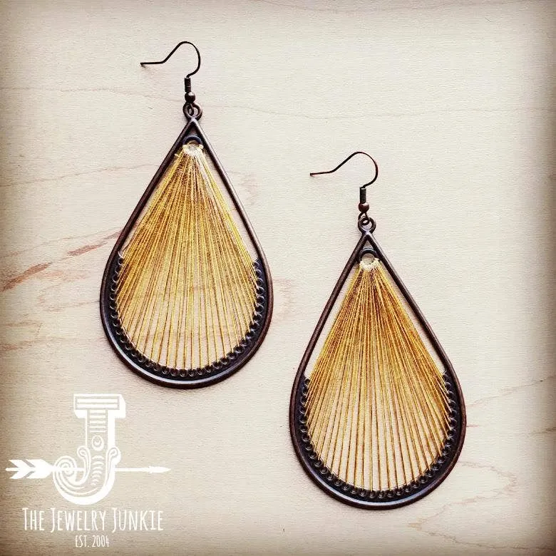 Large Woven Teardrop Earrings in Mustard: Multi