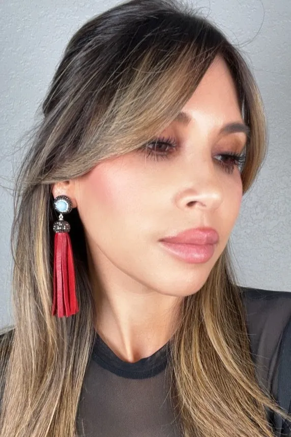 Leather 925 Sterling Silver Gemstone Tassel Earring