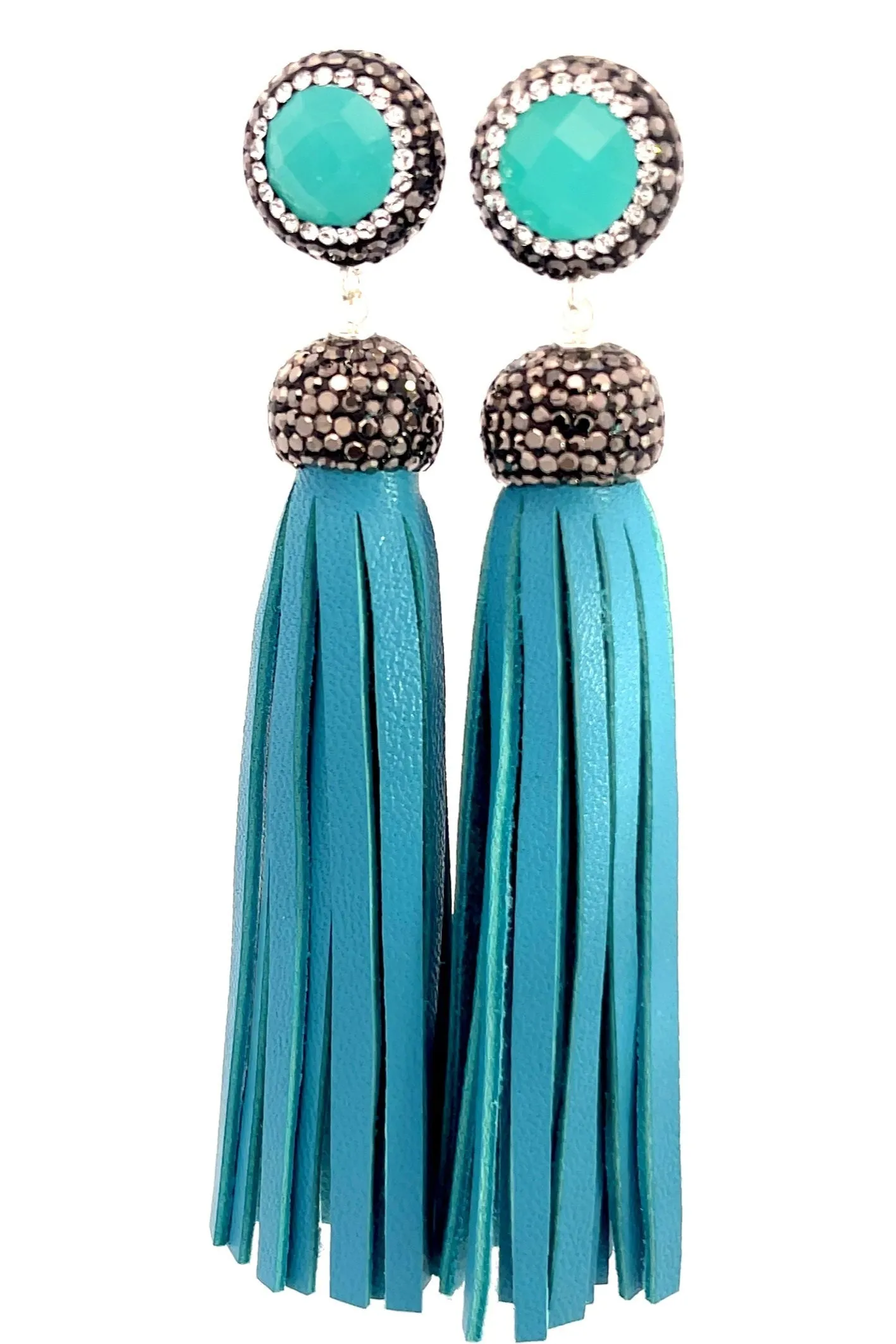 Leather 925 Sterling Silver Gemstone Tassel Earring