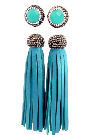 Leather 925 Sterling Silver Gemstone Tassel Earring