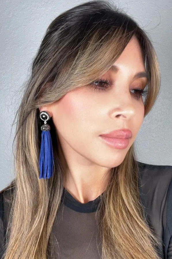 Leather 925 Sterling Silver Gemstone Tassel Earring