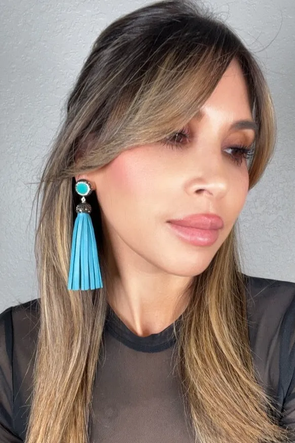 Leather 925 Sterling Silver Gemstone Tassel Earring
