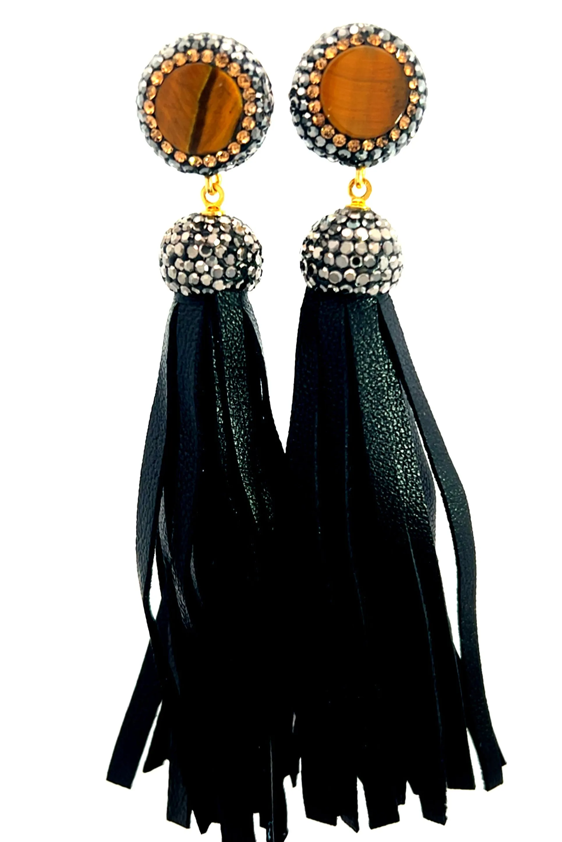 Leather 925 Sterling Silver Gemstone Tassel Earring