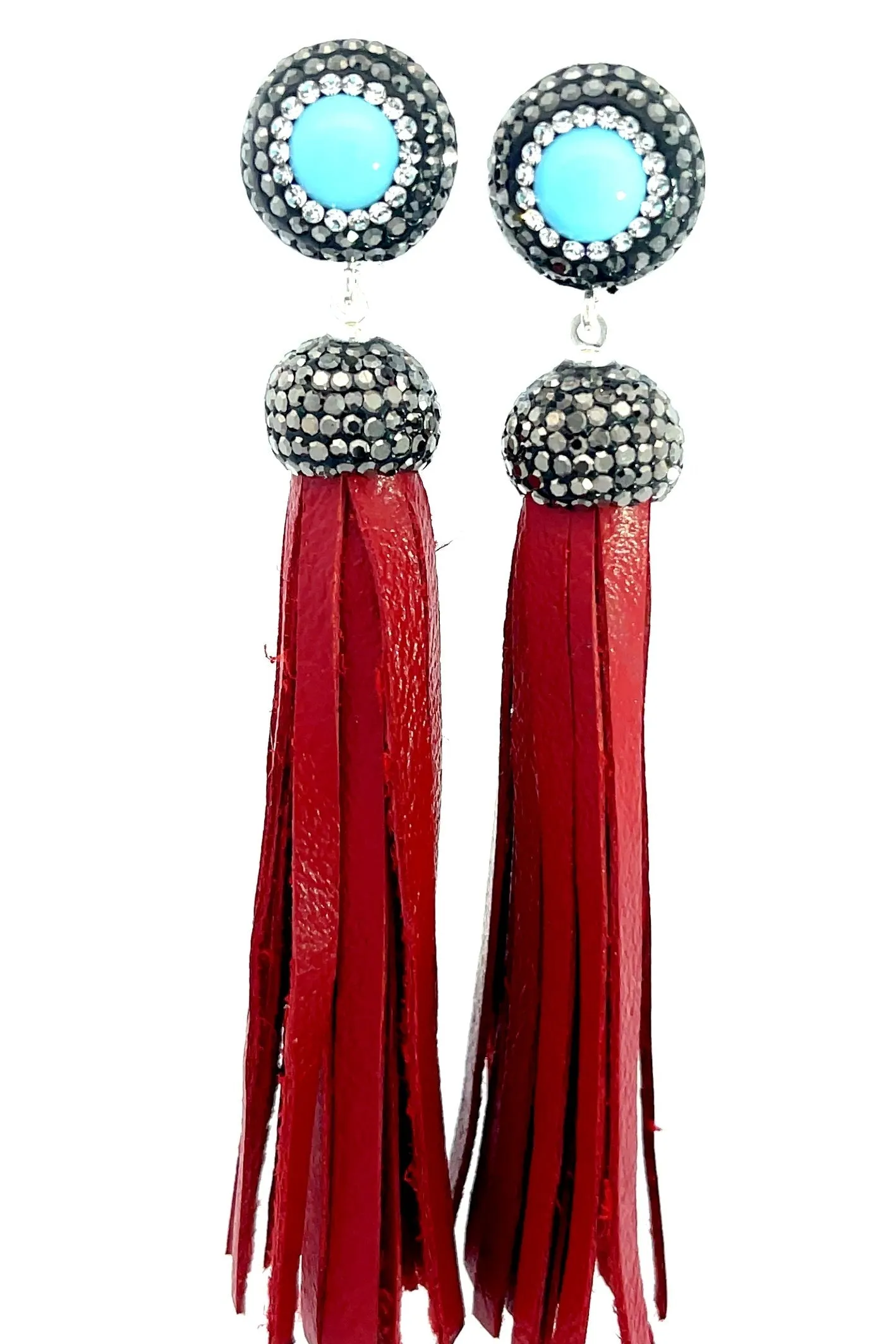 Leather 925 Sterling Silver Gemstone Tassel Earring