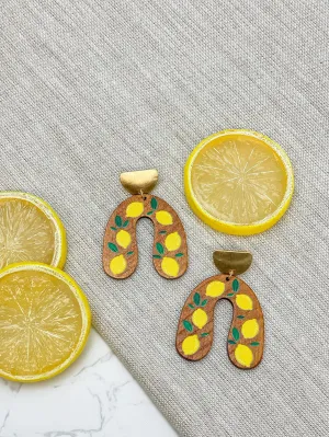 Lemon Horseshoe Wooden Dangle Earrings