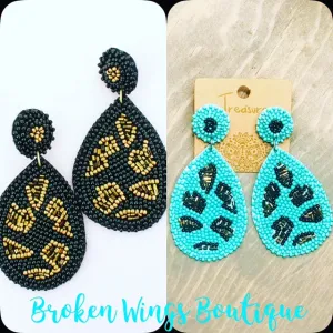 Leopard Bead Teardrop Earrings {In 2 Colors}