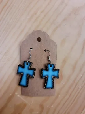Leopard Cross Wood Earrings