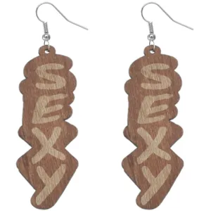 Light Brown Wooden Sexy Word Letter Earrings