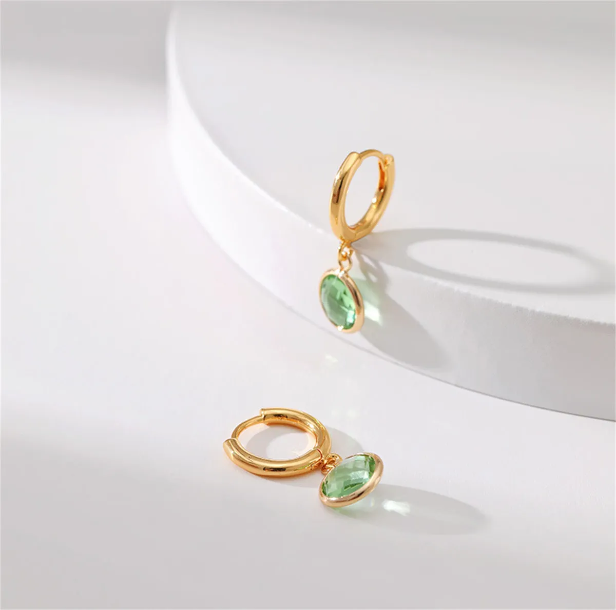 Light Green Crystal & 18K Gold-Plated Round Huggie Earrings