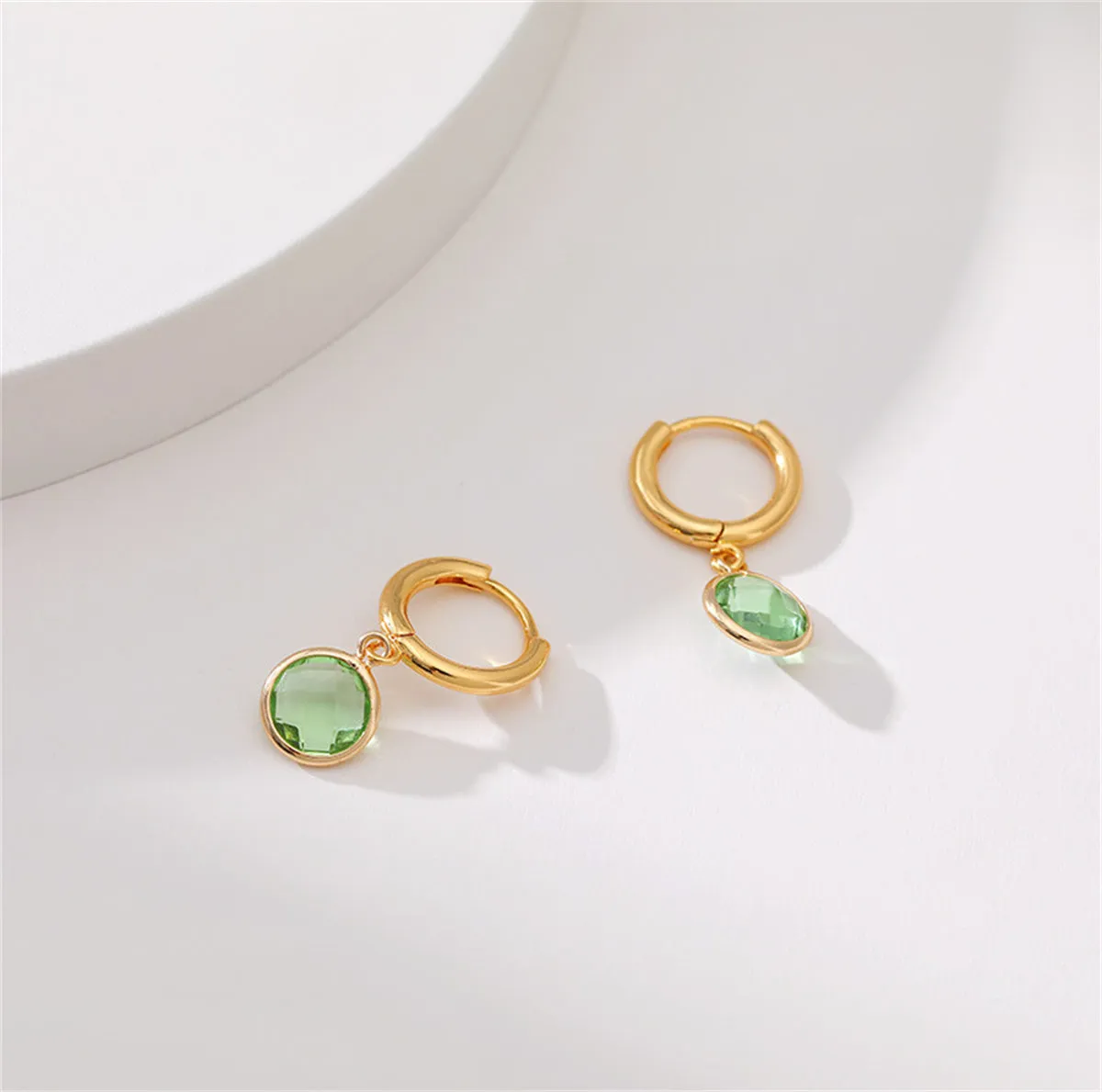 Light Green Crystal & 18K Gold-Plated Round Huggie Earrings