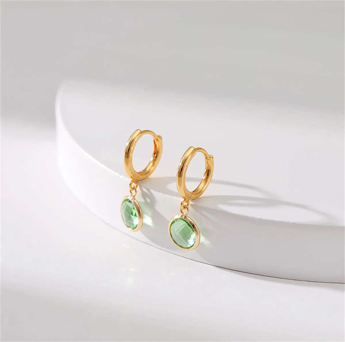 Light Green Crystal & 18K Gold-Plated Round Huggie Earrings