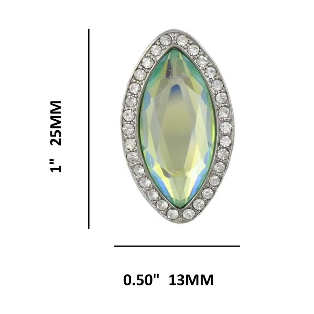 Light Green Marquis Glass with Clear Crystals Clip Earring - REC281C