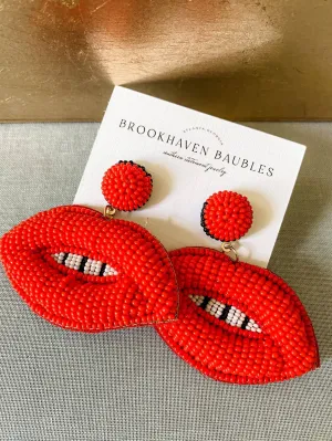 Lips Beaded Earrings- Southern Beaded Statement Fashion Earrings
