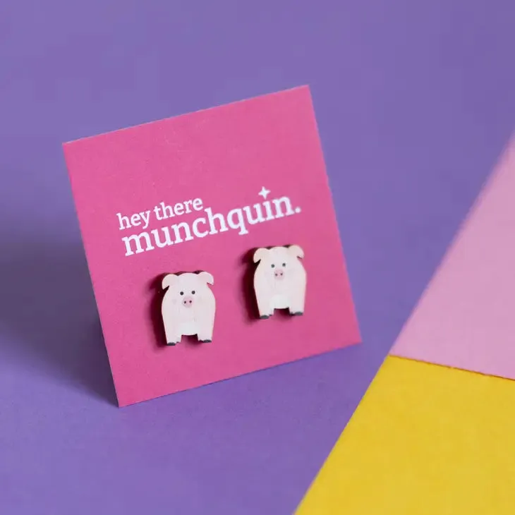 Little Pink Pigs - Eco Friendly Wooden Stud Earrings