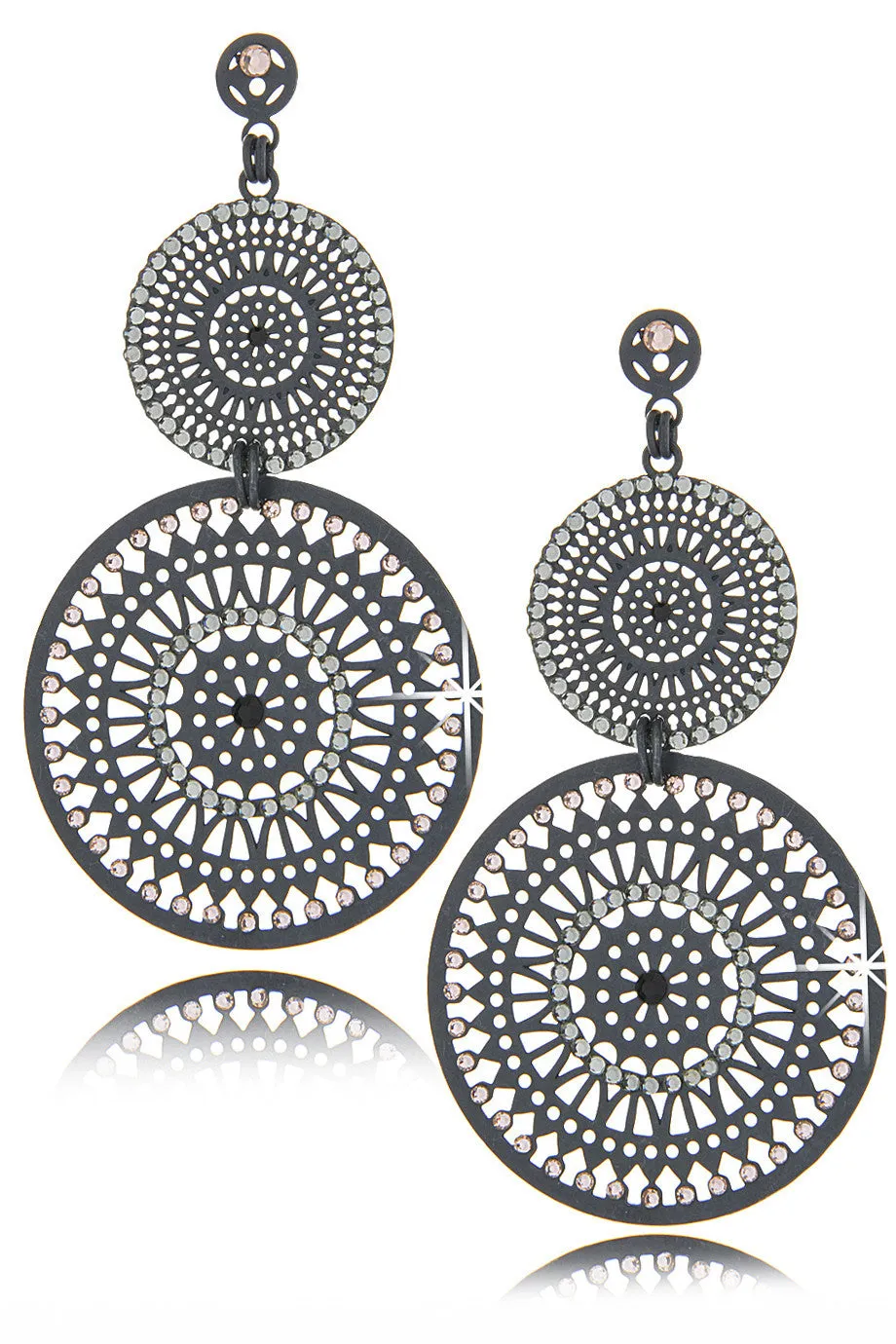 LK DESIGNS DOUBLE SUN Gray Crystal Earrings