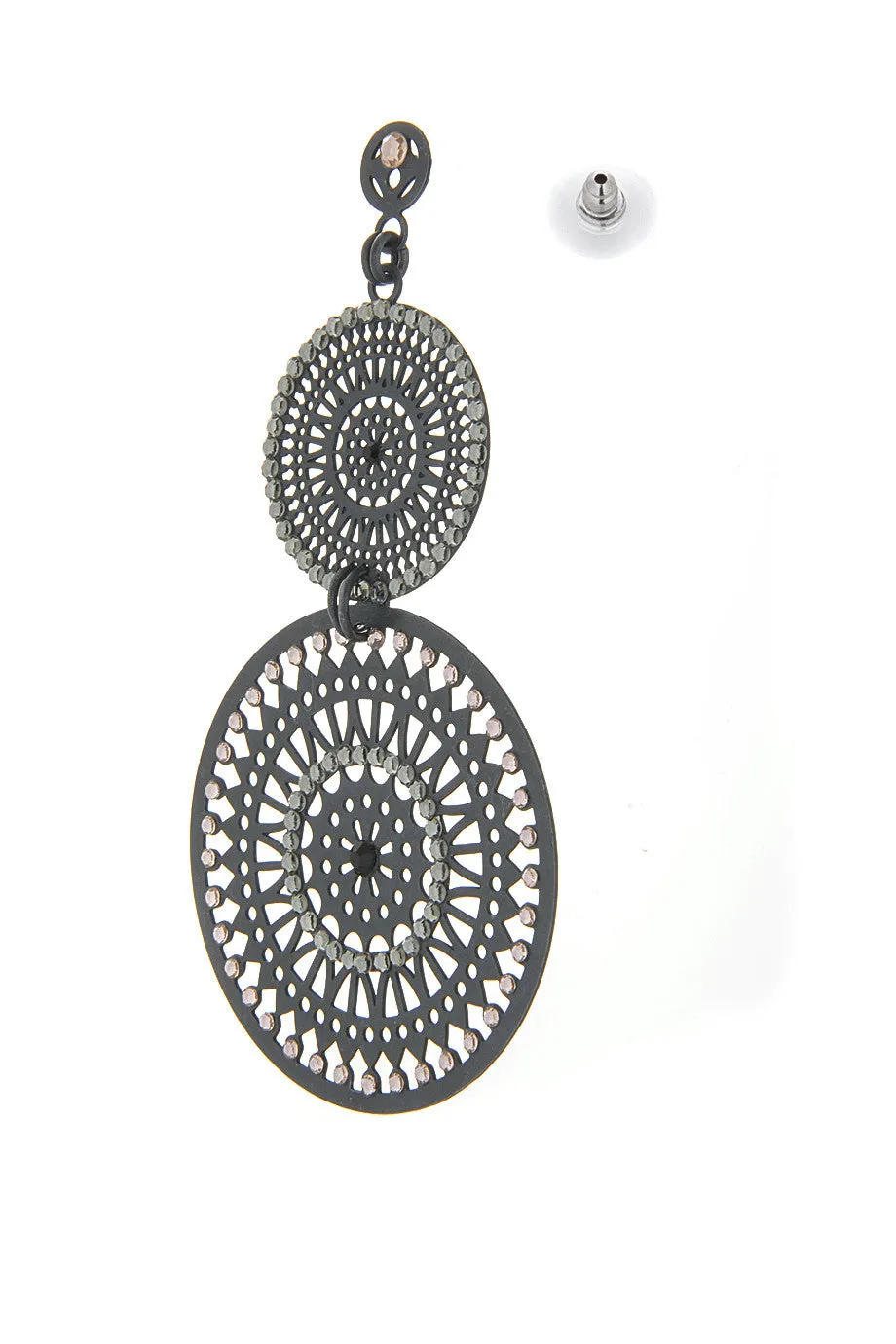 LK DESIGNS DOUBLE SUN Gray Crystal Earrings