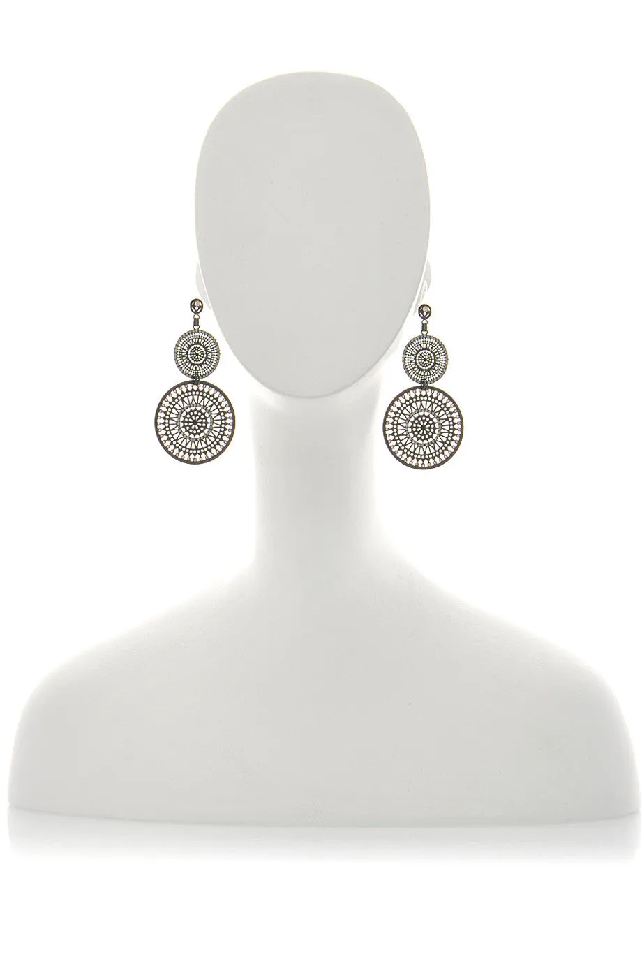 LK DESIGNS DOUBLE SUN Gray Crystal Earrings