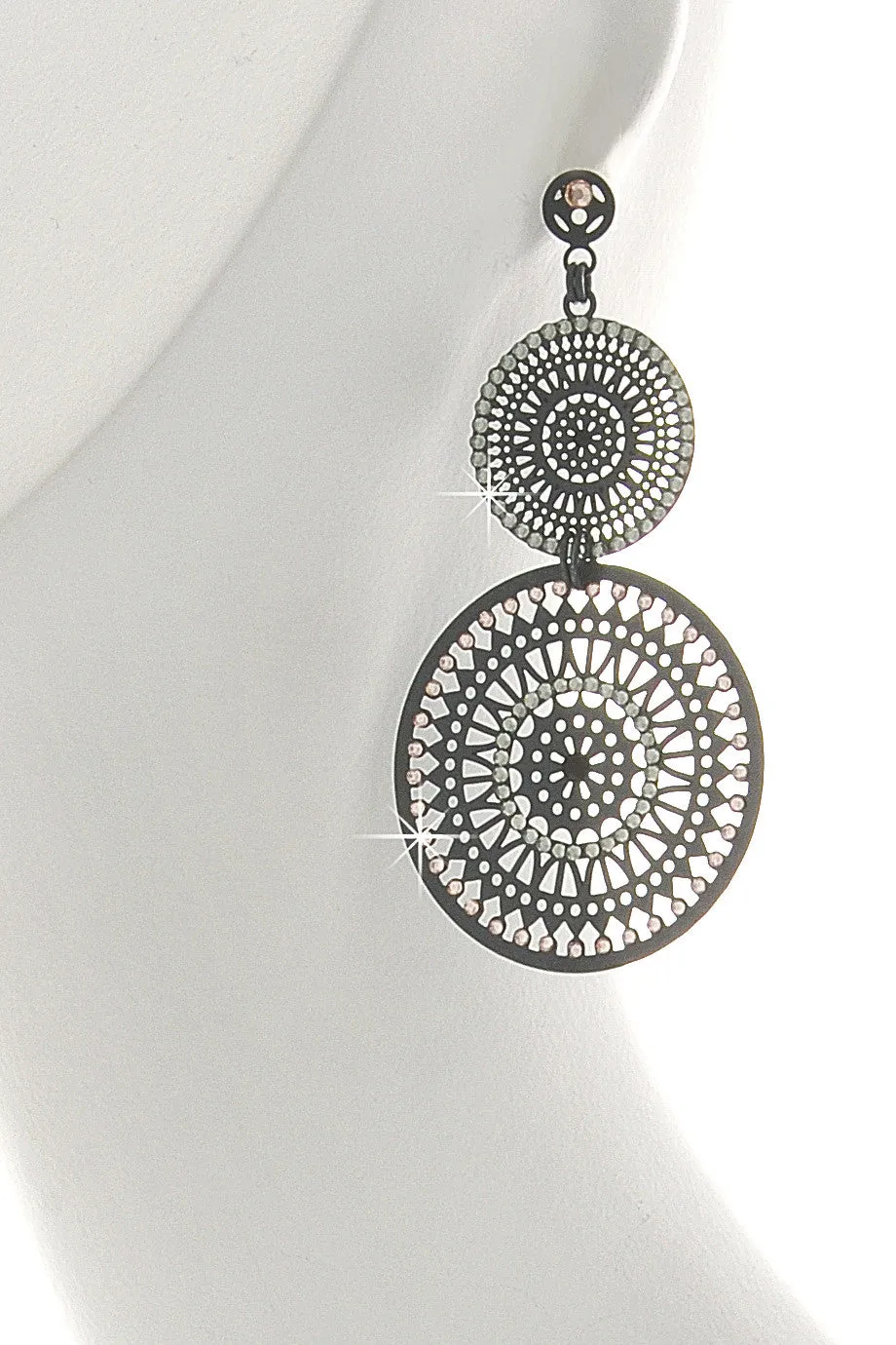LK DESIGNS DOUBLE SUN Gray Crystal Earrings