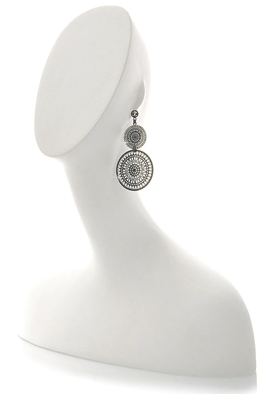 LK DESIGNS DOUBLE SUN Gray Crystal Earrings