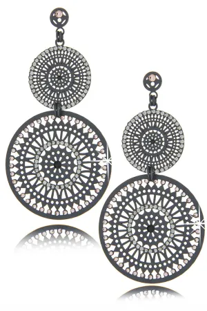 LK DESIGNS DOUBLE SUN Gray Crystal Earrings