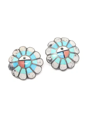 L.L. Dickson Larry and Lorinda Natie American Zuni Sterling sunface earrings 925