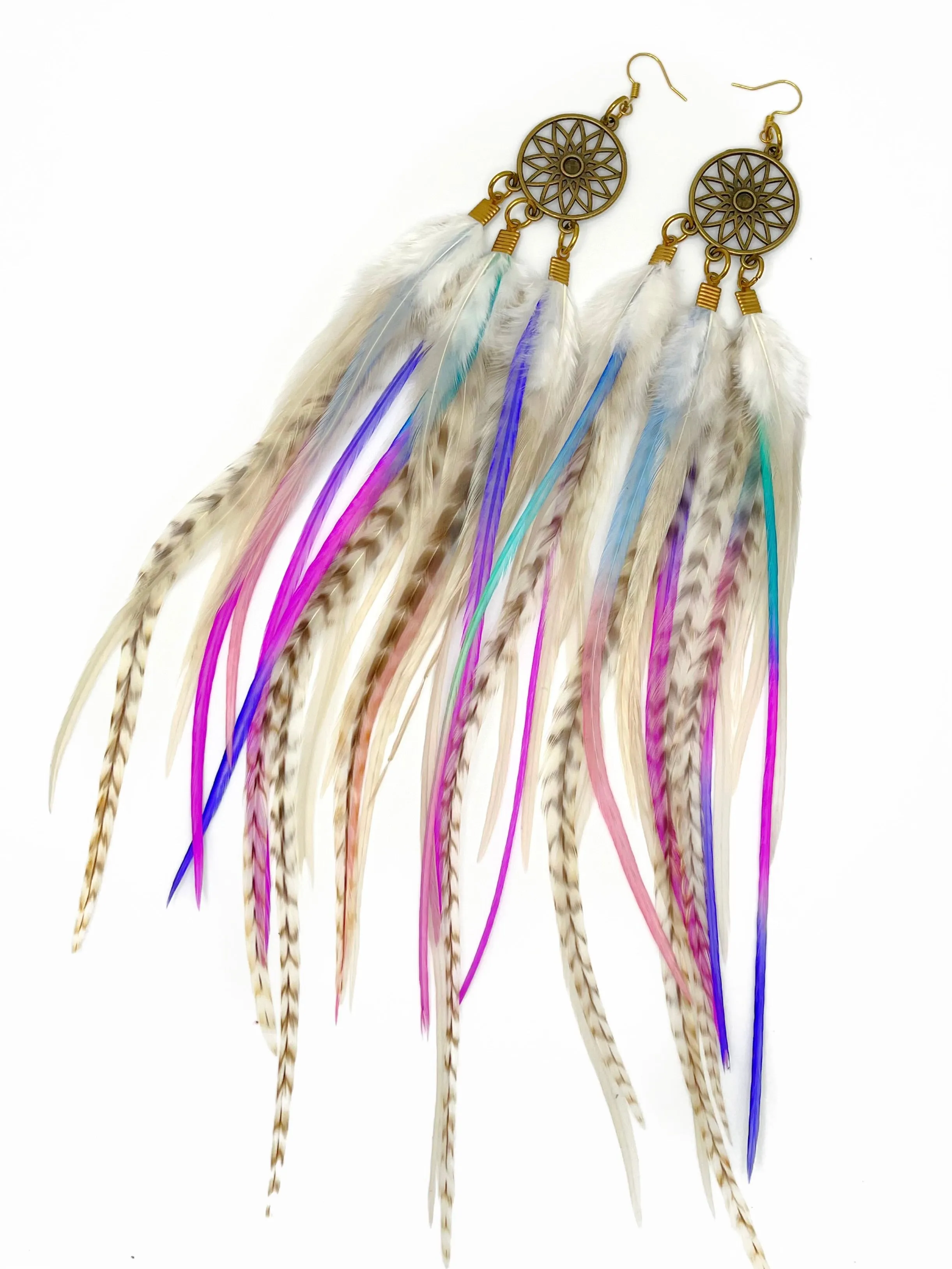 Long Bohemian Feather Earrings - Dream Catchers