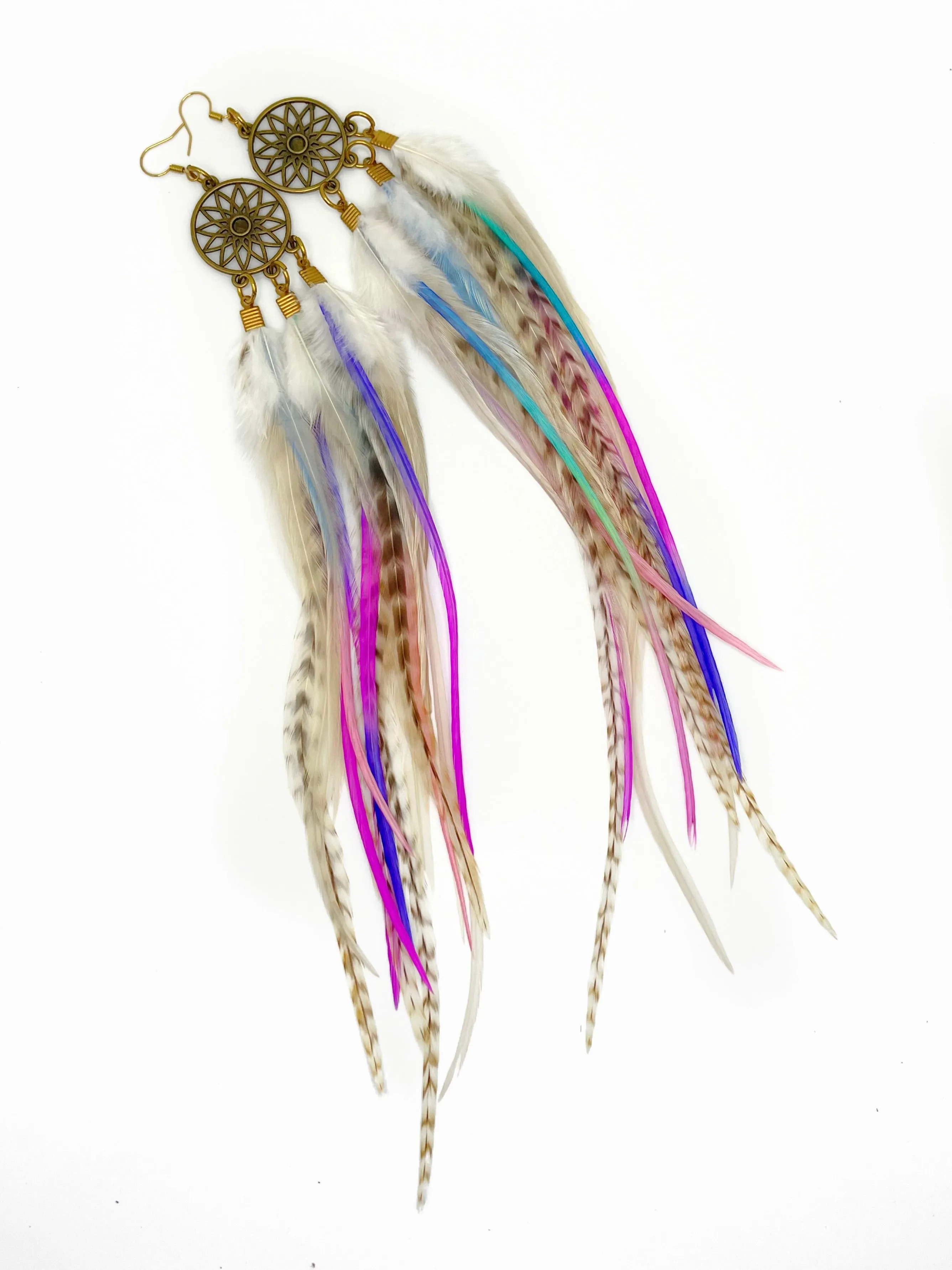Long Bohemian Feather Earrings - Dream Catchers
